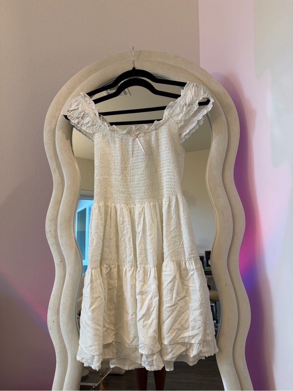 PacSun White Tiered Smocked Sundress with Ruffle Sleeves
